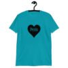 Tropical blue t-shirt with a heart image printed on the front. The word 'Penis' is inside the heart.