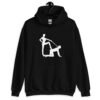 Black bdsm power dynamic hoodie with the image of a silhouette of a man on his hands and knees and a dominatrix holding his leash printed on the front.