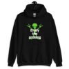 Black hoodie sweatshirt with an image of a green alien and the text 'Enjoy the probing' printed on the front.