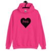 Heliconia pink hoodie sweatshirt with a heart image printed on the front. The word 'Penis' is inside the heart.
