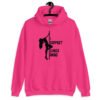 Heliconia pink stripper humor hoodie sweatshirt with image of pole dancer and the text 'I support single moms' printed on the front.