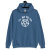 Indigo blue hoodie sweatshirt with image of a pentagram and the text 'I'll pray for you' printed on the front.