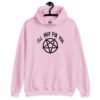 Light pink hoodie sweatshirt with image of a pentagram and the text 'I'll pray for you' printed on the front.