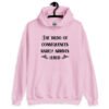 Light pink hoodie sweatshirt with the text 'The dildo of consequences rarely arrives lubed' printed on the front.