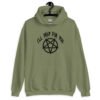 Military green hoodie sweatshirt with image of a pentagram and the text 'I'll pray for you' printed on the front.