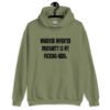 Military green hoodie sweatshirt with the text 'Whoever invented profanity is my fucking hero.' printed on the front.