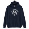 Navy blue hoodie sweatshirt with image of a pentagram and the text 'I'll pray for you' printed on the front.