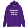 Purple hoodie sweatshirt with the text 'Whoever invented profanity is my fucking hero.' printed on the front.