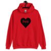 Red hoodie sweatshirt with a heart image printed on the front. The word 'Penis' is inside the heart.