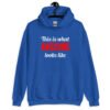 Royal blue hoodie sweatshirt with the text 'This is what AWESOME looks like' printed on the front.