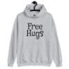 Sport grey hoodie sweatshirt with the text 'Free Hugs' printed on the front.