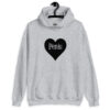 Sport grey hoodie sweatshirt with a heart image printed on the front. The word 'Penis' is inside the heart.