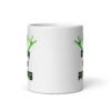 White ceramic coffee mug with an image of a green alien and the text 'Enjoy the probing' printed on both sides of the mug.
