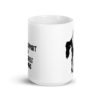 White ceramic stripper humor mug with image of pole dancer and the text 'I support single moms' printed on both sides.