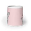 Pink and white ceramic coffee mug with an image of a retro black & white pin-up model and the text 'Satan is my Daddy' printed on both sides.