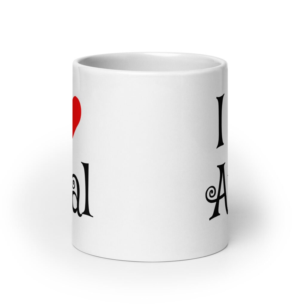 White ceramic coffee mug with the text 'I ❤️ anal' printed on both sides.