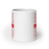 White ceramic mug with a parody graphic of a generic grocery store bag that traditionally have Thank you printed all over but it says Fuck you instead of Thank you. The graphics are printed on both sides of the mug.