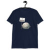 Navy blue t-shirt that has an image of a grey rock that is holding a sign. The sign says 'I Rock.' The image is printed on the front of the shirt.