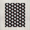 Throw blanket with image of middle finger with long red fingernails silhouette printed all over. The blanket is black and the graphic is white and red.