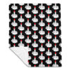 Throw blanket with image of middle finger with long red fingernails silhouette printed all over. The blanket is black and the graphic is white and red.