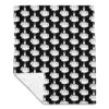 Throw blanket with image of middle finger silhouette printed all over. The blanket is black and the graphic is white.