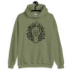 Military green hoodie sweatshirt with a middle finger design on the front and the text 'I cunt be bothered to be less vulgar' printed on the front.