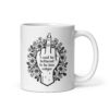 White ceramic mug with with a middle finger design on the front and the text 'I cunt be bothered to be less vulgar' printed on both sides.