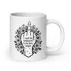 White ceramic mug with with a middle finger design on the front and the text 'I cunt be bothered to be less vulgar' printed on both sides.
