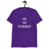 Purple t-shirt with the text 'PEG THE PATRIARCHY' printed on the front.