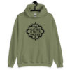 Military green hoodie sweatshirt with the text "The clitoris is not a pacifier" printed on the front.