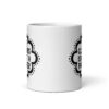 White ceramic mug with the text "The clitoris is not a pacifier" printed on both sides.