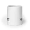White ceramic mug with the text 'PEG THE PATRIARCHY' printed on both sides.