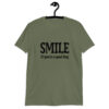 Military green t-shirt with the text 'SMILE if you're a good boy' printed on the front.