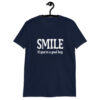 Navy blue t-shirt with the text 'SMILE if you're a good boy' printed on the front.