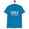 Sapphire blue t-shirt with the text 'SMILE if you're a good boy' printed on the front.