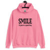 Azalea pink hoodie sweatshirt with the text 'SMILE if you're a good boy' printed on the front.