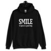 Black hoodie sweatshirt with the text 'SMILE if you're a good boy' printed on the front.