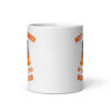 White ceramic mug with image of a burning bible and the text 'Not a member of your little book club' printed on both sides.