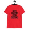 Red t-shirt with the text 'TWO WORDS ONE FINGER' printed in stencil font on the front.