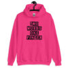 Heliconia pink hoodie sweatshirt with the text 'TWO WORDS ONE FINGER' printed in stencil font on the front.