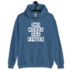 Indigo blue hoodie sweatshirt with the text 'TWO WORDS ONE FINGER' printed in stencil font on the front.