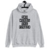Sport grey hoodie sweatshirt with the text 'TWO WORDS ONE FINGER' printed in stencil font on the front.