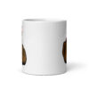 White ceramic mug with a graphic of a brown hand showing the middle finger with red nail polish. The graphic is printed on both sides of the mug.