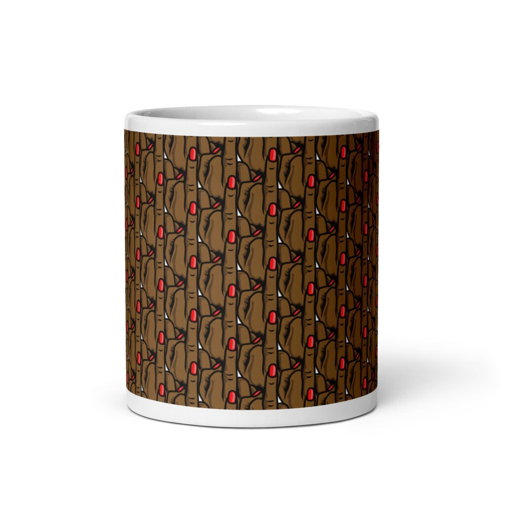 Melanin middle finger pattern mug with full wrap design
