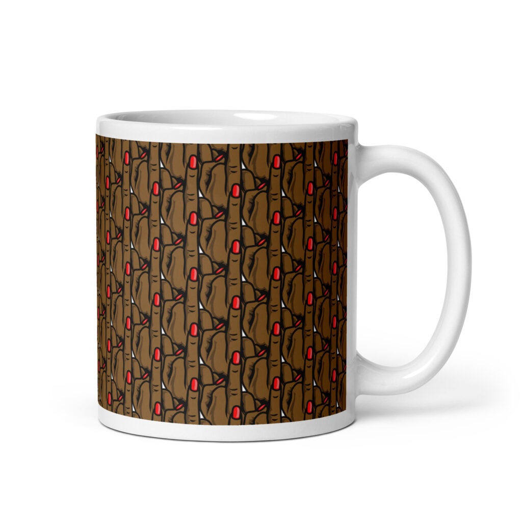 Melanin middle finger pattern mug with full wrap design