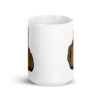 White ceramic mug with a graphic of a brown hand showing the middle finger with red nail polish. The graphic is printed on both sides of the mug.