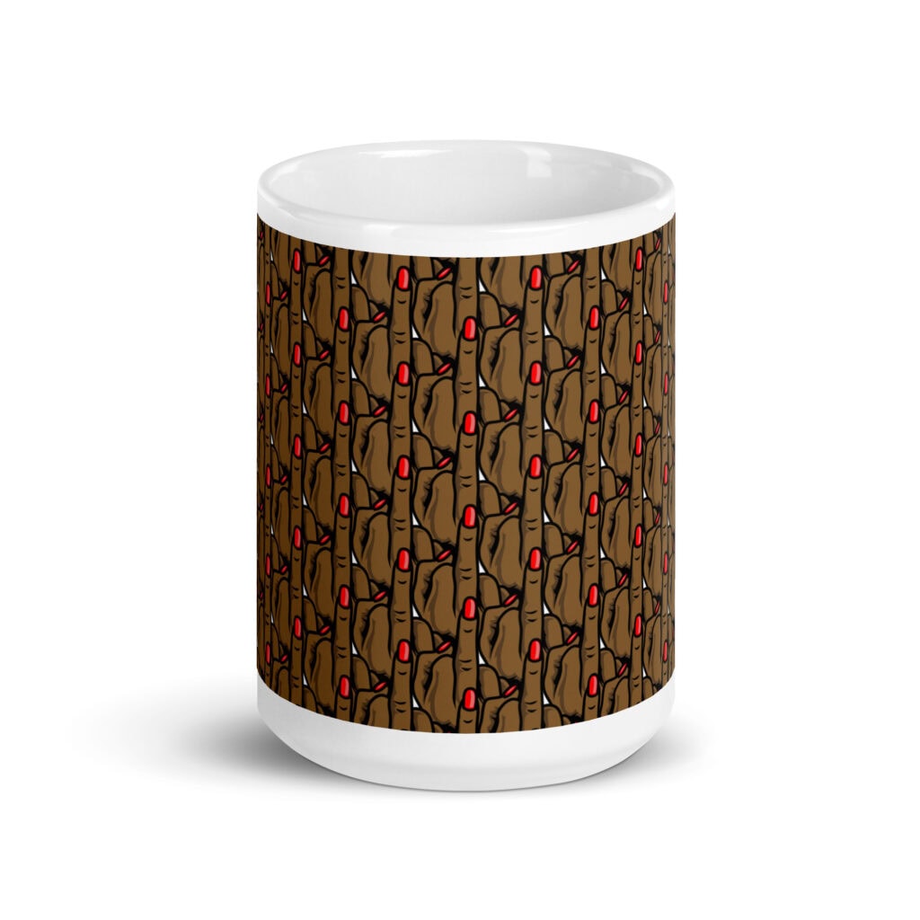 Melanin middle finger pattern mug with full wrap design