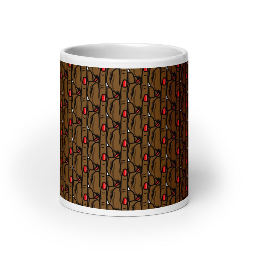 Melanin middle finger pattern mug with full wrap design