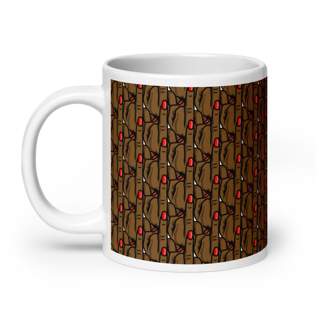 Melanin middle finger pattern mug with full wrap design