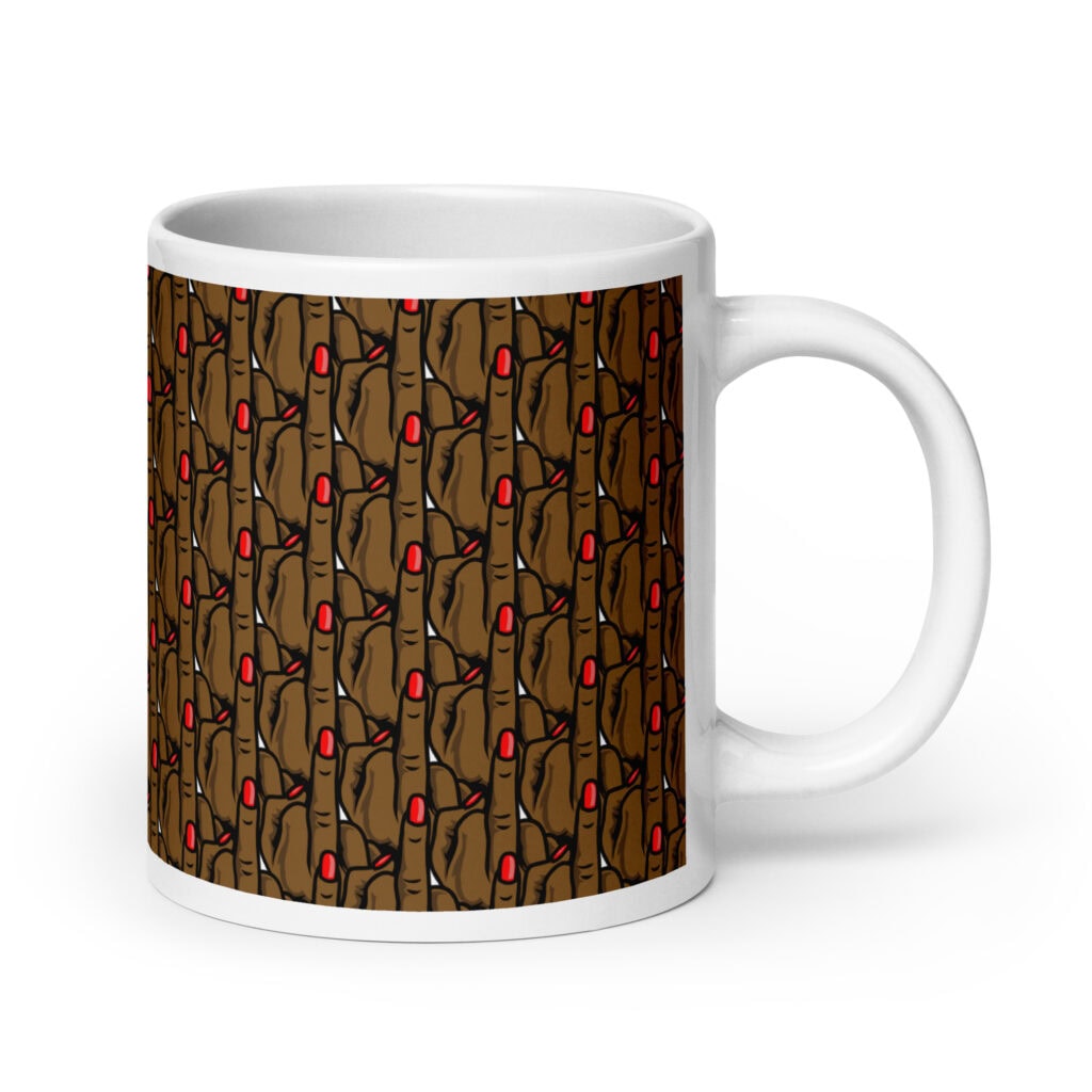 Melanin middle finger pattern mug with full wrap design